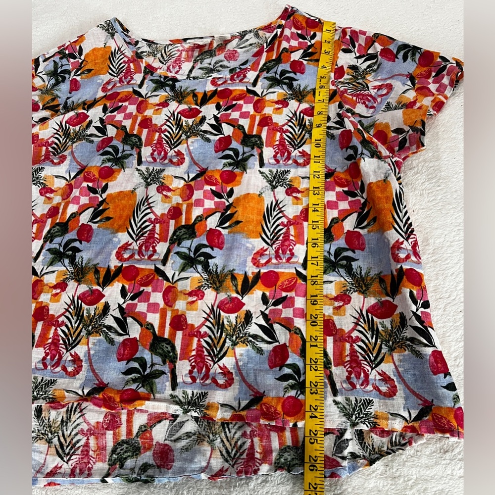 C&C California 100% Linen Women’s Tropical Floral Short Sleeve Top Size 2X - Picture 3 of 9